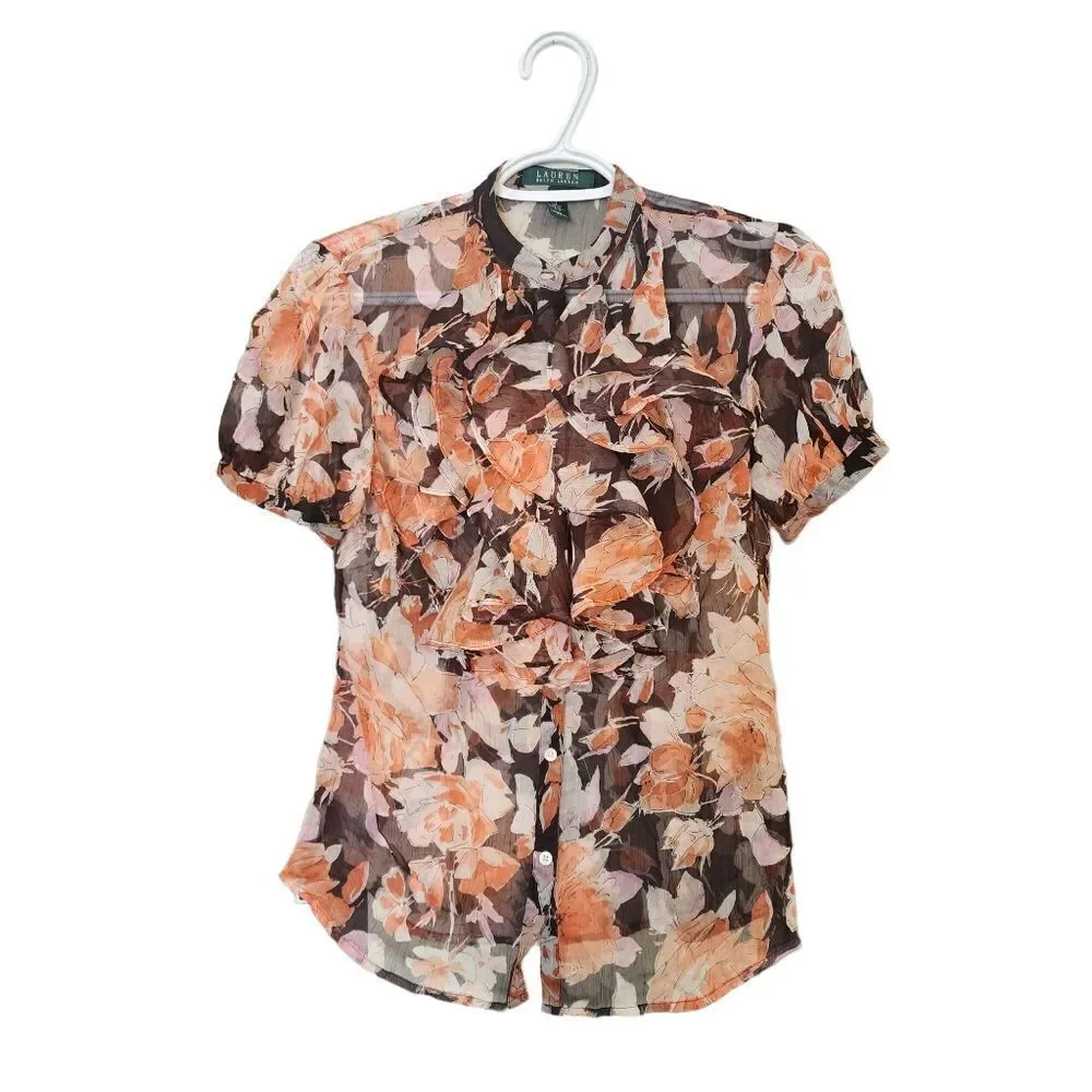 Lauren Ralph Lauren Sheer Floral Top - Picture 1 of 5